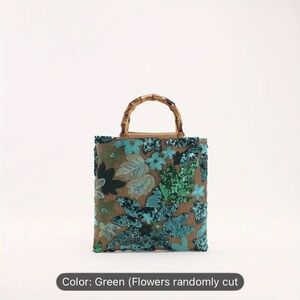 Floral Embroidered Tote Bag with Bamboo Handle